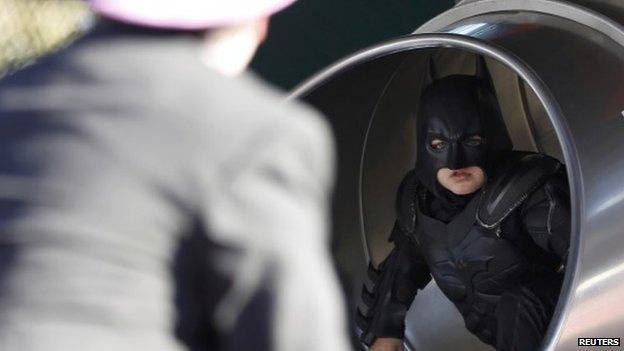 Batkid confronts the Penguin at AT&T Park on 15 November 2013