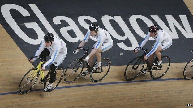 Cyclists at the Chris Hoy velodrome