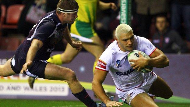 Ryan Hall goes in for a try