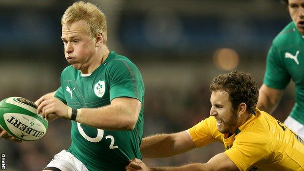 Luke Marshall in action for Ireland against Nic White of Australia