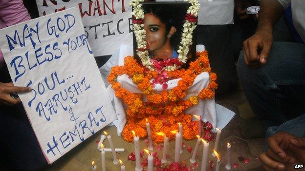 A candle-light vigil for Aarushi Talwar in January 2008