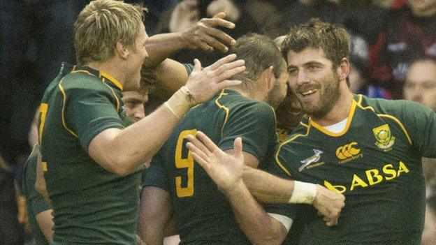 South Africa celebrate at Murrayfield