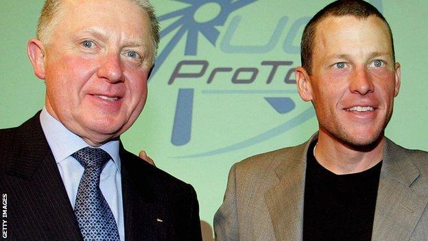 Former UCI chief Hein Verbruggen (left) and Lance Armstrong