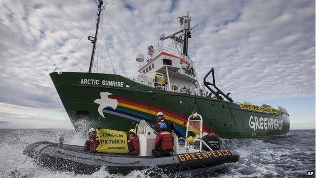 This image made available by environmental organization Greenpeace shows the Greenpeace ship Arctic Sunrise entering the Northern Sea Route (NSR) off Russia's coastline (Aug. 24, 2013)