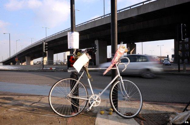 "ghost cycle" tribute at Bow roundabout