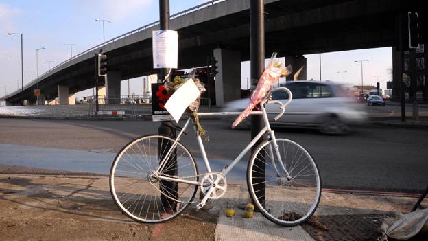 "ghost cycle" tribute at Bow roundabout