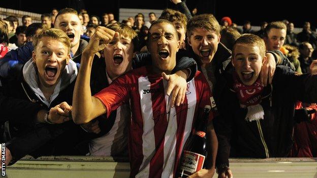 Brackley Town match-winner Glenn Walker celebrates beating Gillingham in the FA Cup