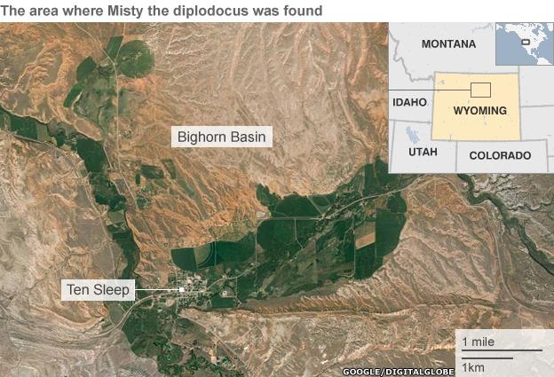 Map showing the area the diplodocus was discovered