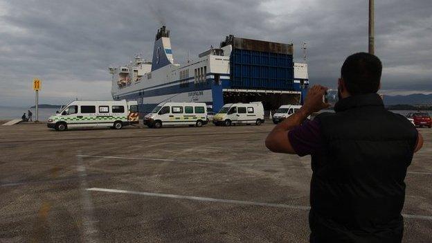 Fazeel Ahmed takes a pic as the convoy arrives in Greece