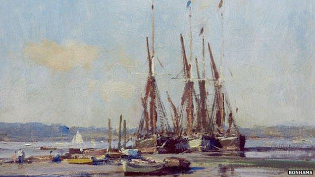 Boats On The Hard, Pin Mill by Edward Seago (detail)