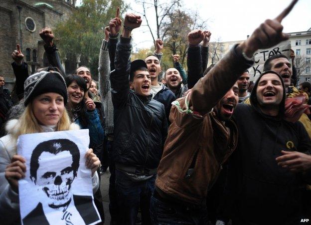 Anti-government protesters in Sofia, 14 November