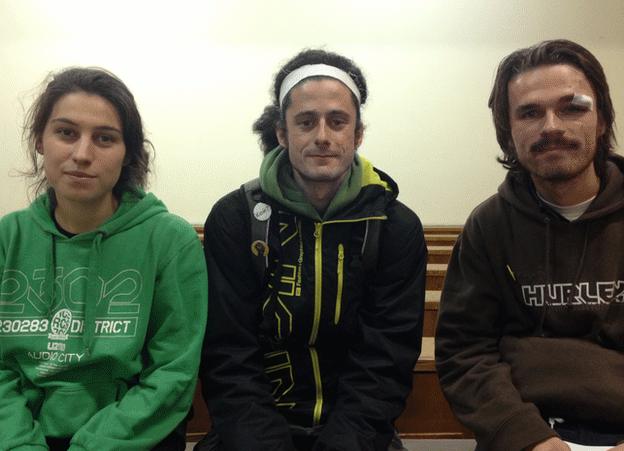 Student protesters (from left) Leta, Dimitar and Alexander at Sofia University