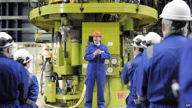 David Cameron speaks to workers at Hinkley Point nuclear power station