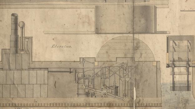 Engineering drawing for the engines for the Ancient Briton - a Bristol and Swansea steam packet dating from 1822