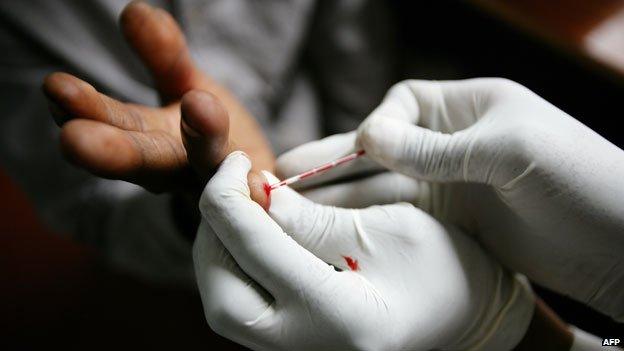 An HIV test at the Kenwa Centre for HIV positive women