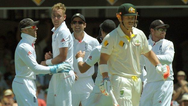 England celebrate the dismissal of David Warner