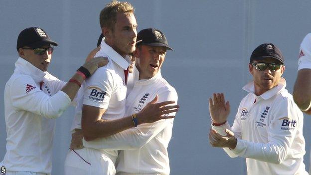 Stuart Broad celebrates a wicket