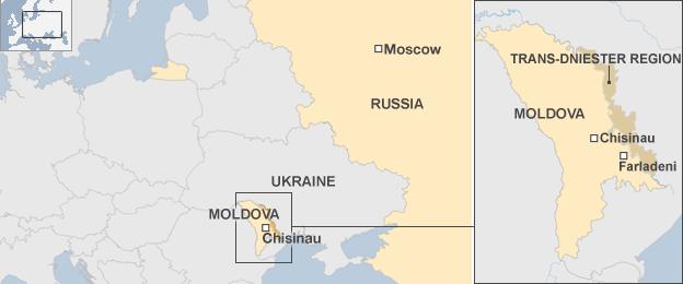 Map showing Moldova, the Trans-Dniester region and Russia