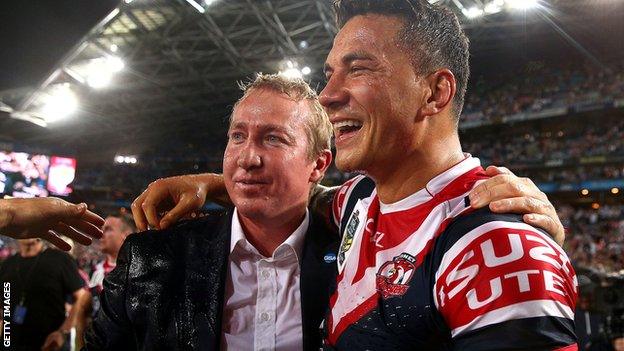 Sydney Roosters coach Trent Robinson and Sonny Bill Williams