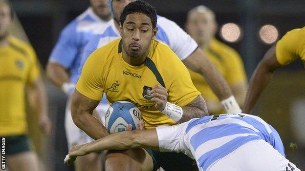 Joe Tomane in action for Australia against Argentina