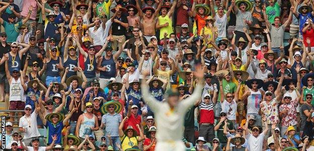 The Australian crowd loved every minute of England's collapse - rising as one to celebrate the wicket of Ian Bell