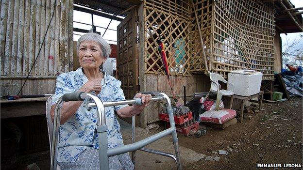 Corazon Barsanas, 91-year old, had to stay with her family inside their house when Haiyan ripped off the roof of their house. Corazon says she never imagined she would be able to brave a storm as strong as Haiyan.