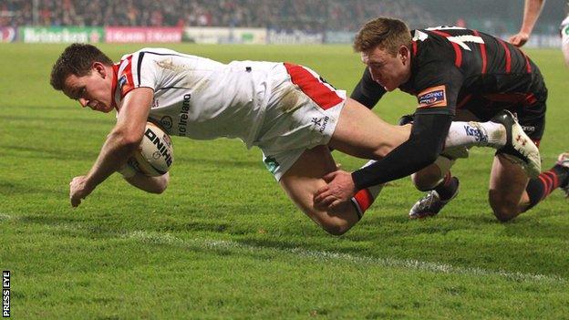 Craig Gilroy goes over for Ulster's first try