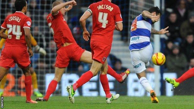 QPR striker Charlie Austin scores against Charlton