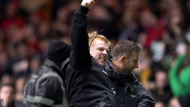 Celtic manager Neil Lennon celebrates win over Aberdeen