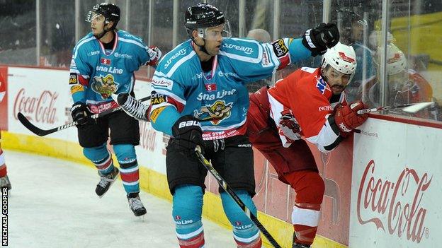 Evan Cheverie (centre) put the Giants ahead against Coventry on Sunday night