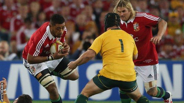 Toby Faletau and Richard Hibbard take on Australia in the British and Irish Lions series win in 2013