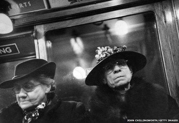 Two women on the London Underground in 1951