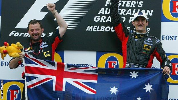 Minardi team boss Paul Stoddart and Mark Webber