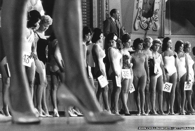 Contestants in a heat of ABC Television's nationwide beauty contest parade before the judges, Birkenhead, 1958