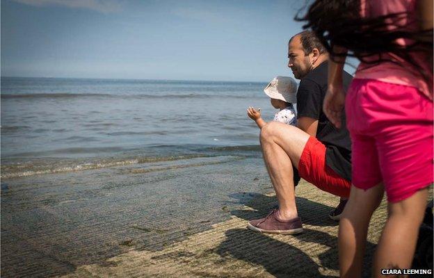 Jiri, Andrea and baby Roman in the nearby seaside town of Redcar