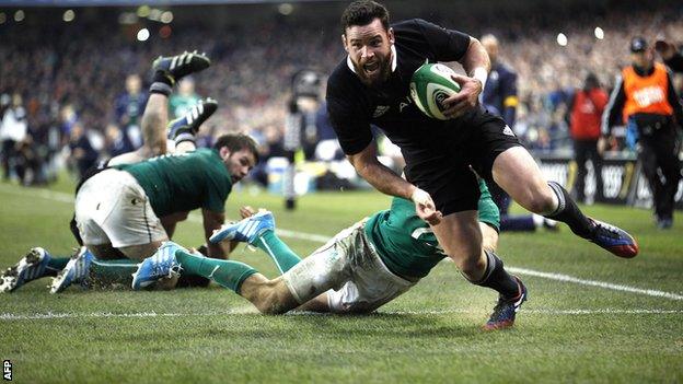 New Zealand"s Ryan Crotty scores the final try in the dramatic win over Ireland