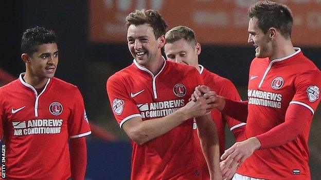 Charlton's Dale Stephen's celebrates the opening goal against Doncaster