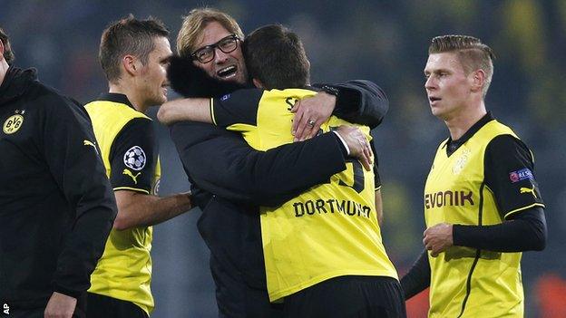 Jurgen Klopp celebrates victory for Borussia Dortmund