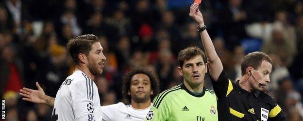 Sergio Ramos is sent off for Real Madrid