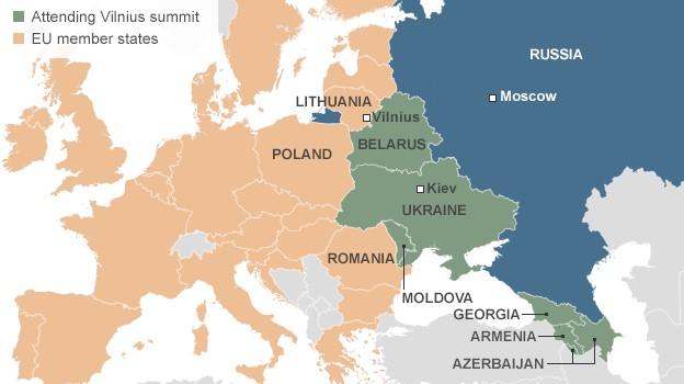 Map of Europe, showing Eastern Partnership states