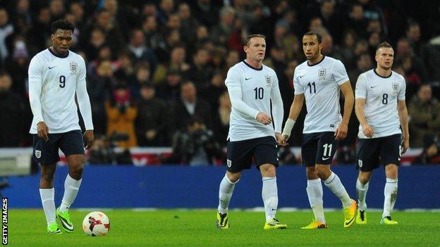 Daniel Sturridge, Wayne Rooney, Andros Townsend and Tom Cleverley