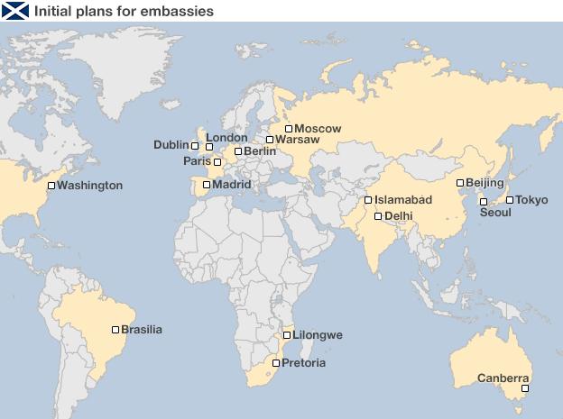 Map of proposed Scottish embassies