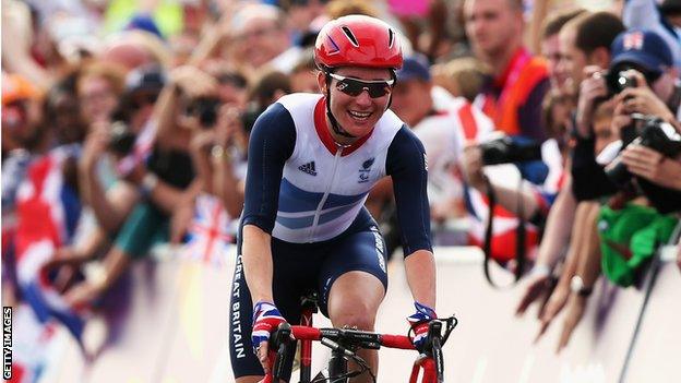 Dame Sarah Storey competing at the Paralympics