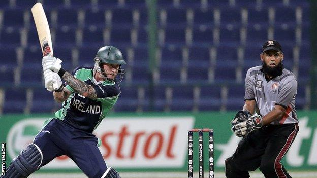 John Mooney hits a square cut in the Ireland innings