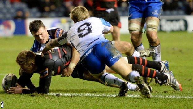 Edinburgh's Dougie Fife scores a try