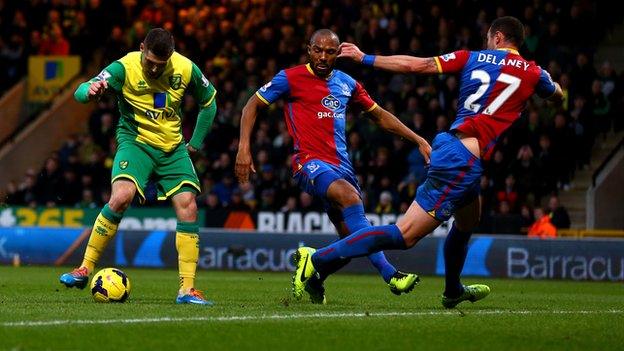 Gary Hooper scores for Norwich against Crystal Palace