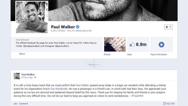 Paul Walker Facebook