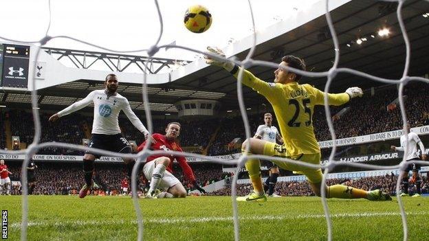 Wayne Rooney equalises for Manchester United against Tottenham