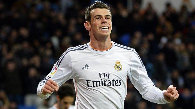 Gareth Bale celebrates after scoring for Real Madrid