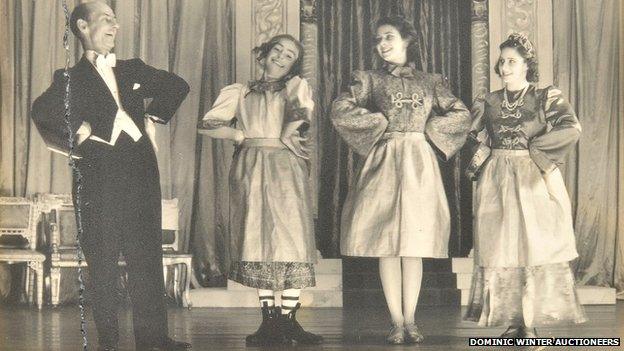 The Queen (centre right) and Princess Margaret (far right) in pantomime in 1943